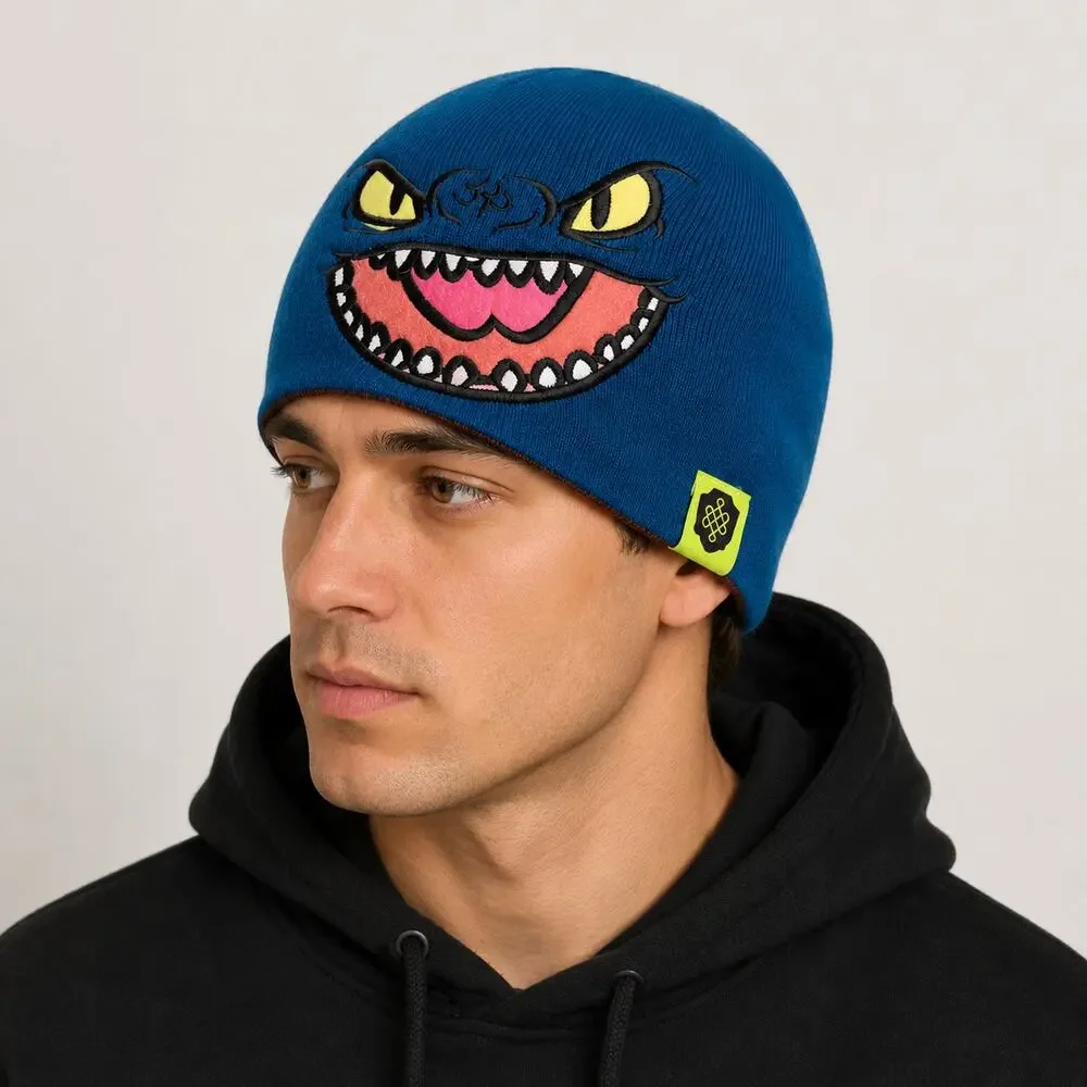 Neff Reversible Monster Face Knit Beanie Blue Brown One Size Winter Hat